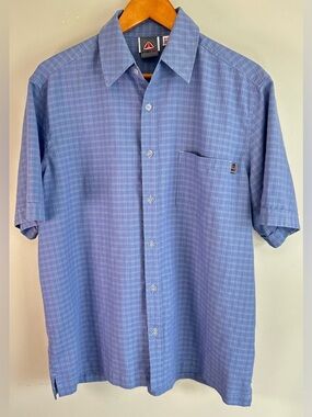 Vintage Firefly Men’s Button Down Shirt Size M Blue Plaid Gingham Polynosic EUC